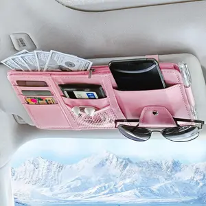 Car Sun Visor Organizer, Truck Visor Organizer Car Sun Storage Pocket Pouch Case Bag For Sunglasses, Cards, Pens And Document-Pink