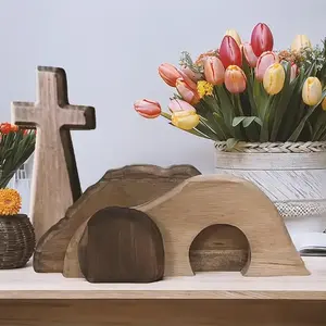 Wooden Cross & Tomb Decoration, 1 Set Creative Cross Ornament, Home Decor Supplies for Living Room Bedroom Dining Room, Religious