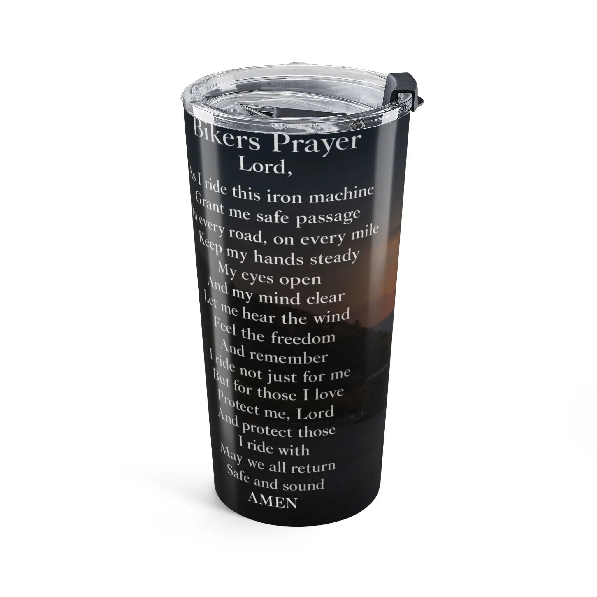 20oz Stainless Steel Bikers Prayer Tumbler, Bike Rider Quote Travel Cup with Glossy Plastic Lid