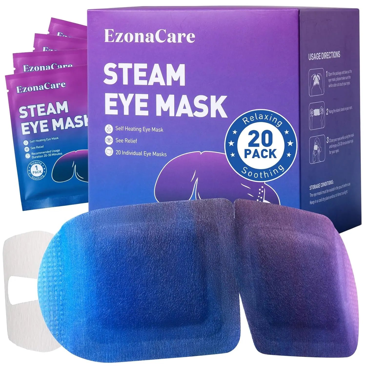 Steam Eye Masks for Dry Eyes, 45 Min+ Heated Eye Mask, Disposable Self Heating Warm Compress, Fast Relief for Eye Strain & Stye, Long Lasting Sleep & Travel Essentials, Unscented (20 Pack)