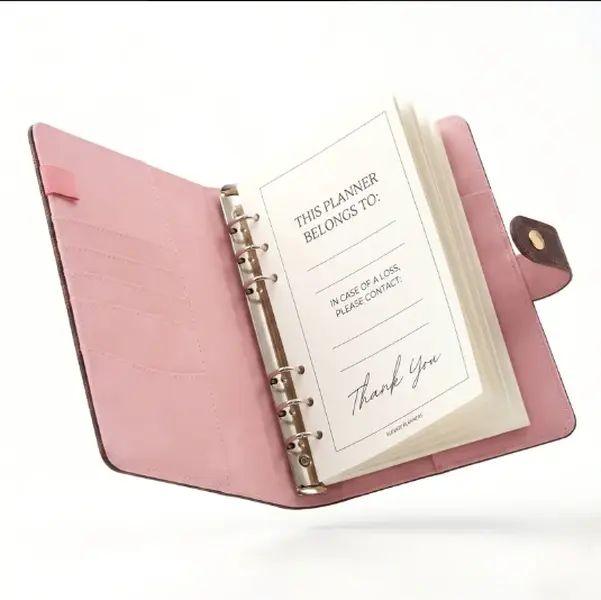 Women's PU Leather 6-Ring A5 Binder Notebook, 160 Pages/80 Sheets, Planner Organizer for Office Notes and Journaling, Compatible with Inserts and Cash Envelopes