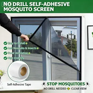 Drill-Free Self-Adhesive Window Screen, Mosquito Proof, Easy Installation, Economical, High Quality, Good Ventilation, Super Dense Mesh, High Visibility, PP Material, Cuttable, Home Use