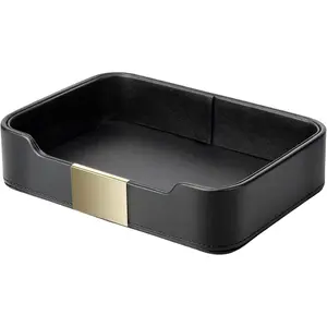Luxury Leather Tray Desktop Storage Catchall Organizer Decorative Tray for Entryway Table to Hold  Watch  Phone Wallet (Metal Glided, Black)