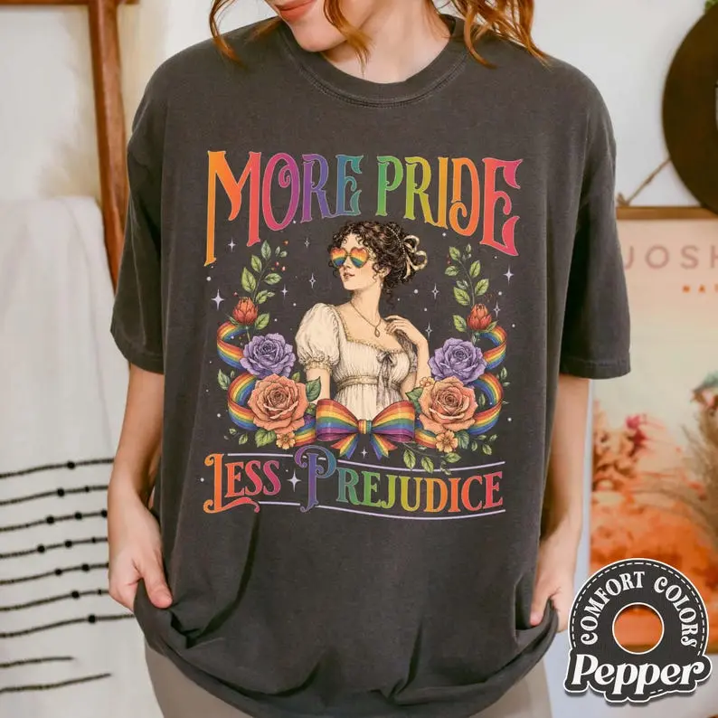 Comfort Colors More Pride Less Prejudice Literary Shirt, LGBT Ally Tee