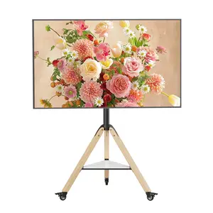 unho Corner tv Stand for 40 45 50 55 60 65 70 72 75 Inch LCD LED Flat Tripod Wood Floor TV Mount Stand with Wheels Max VESA600x400mm up to 88lbs