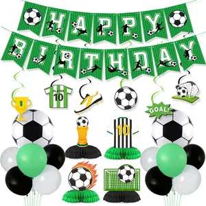 Soccer Birthday Party Decorations Set, Including Happy Birthday Banner, Balloons, Honeycomb Centerpieces, Swirls for Kids Football Themed Party Supplies