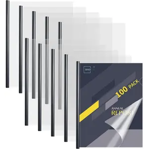 100 Pack Clear Report Covers with Sliding Bars, 25 Sheet Capacity, 5mm Binding Bars, Letter Size, 5.5 Mil Thick, Black, for Students and Coworkers
