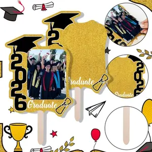 12pcs 2026 Graduation Folding Fan & Photo Frame Props, Retro Fan Frames for Graduation Cap Photo Holder Stage Decor Teacher Banquet Class Group Photo Ceremony Backdrop, Gift for Adults Graduates Teachers, US Graduation Party Decoration for Mother's Day An