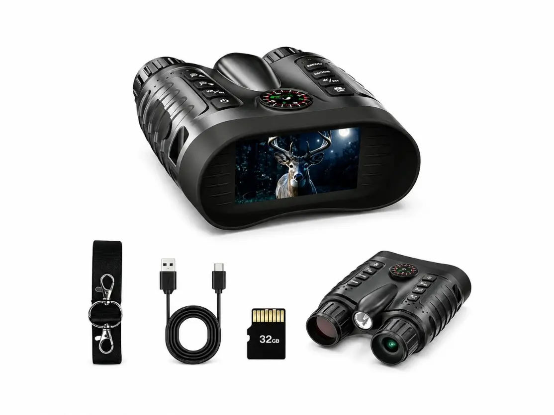 4K Night Vision Binoculars with Camera, 36MP Full Color Goggles, 1314FT IR Range, 3.2" Screen, 4K Video & Photo Recording for Hunting, Bird Watching, Outdoor Exploration