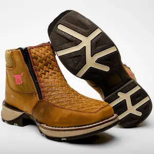Dusty Honey Basketweave Leather Botin With 3D Lightweight Soles - Square Toe
