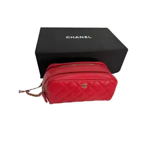 Pre-owned CHANEL Caviar Leather Toiletry Bags Caviar Quilted Vanity Chain Bag Red Classic Style with Gold Hardware