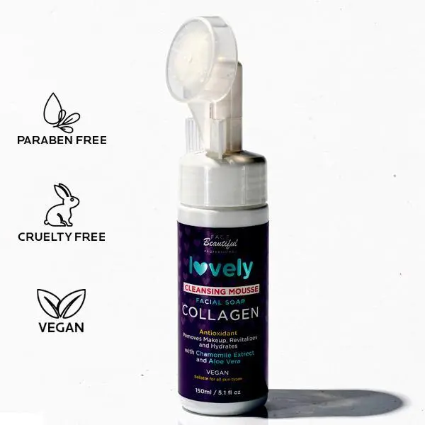 Face Beautiful Brazilian Collagen Cleansing Mousse - Gentle Foam Cleanser for hydrating skin, Lightweight Texture, Removes Impurities, Suitable for All Skin Types, 150 ml / 5.1 fl oz  Cleanser Facial Wash