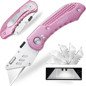 Heavy-Duty Box Cutter with Aluminum Handle - 5 Extra Blades, Back-Lock & Belt Clip for Carton/Cardboard