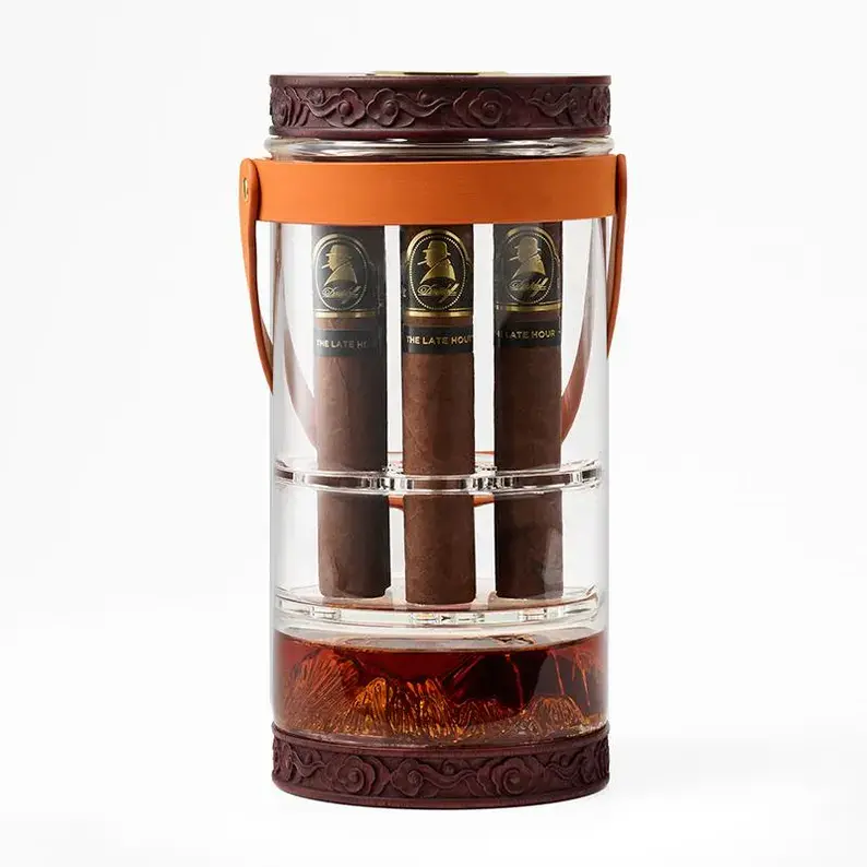 Glass Flavor Infusion Jar, Aroma Aging Experiment Chamber,  5 Reusable Borosilicate Glass Storage Tubes with Sealed Lids and Wooden Base, Handmade Wooden Base Gift for Home Bar