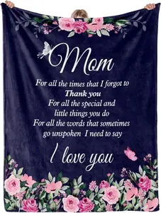 1PC Soft Throw Blanket - Custom, Personalized, Message, Letter Embroidery, Printed Fabric Thin Blanket, Ideal Gift for Mom on Anniversary, Birthday, Mother's Day, Custom Blanket, Personalized Blankets