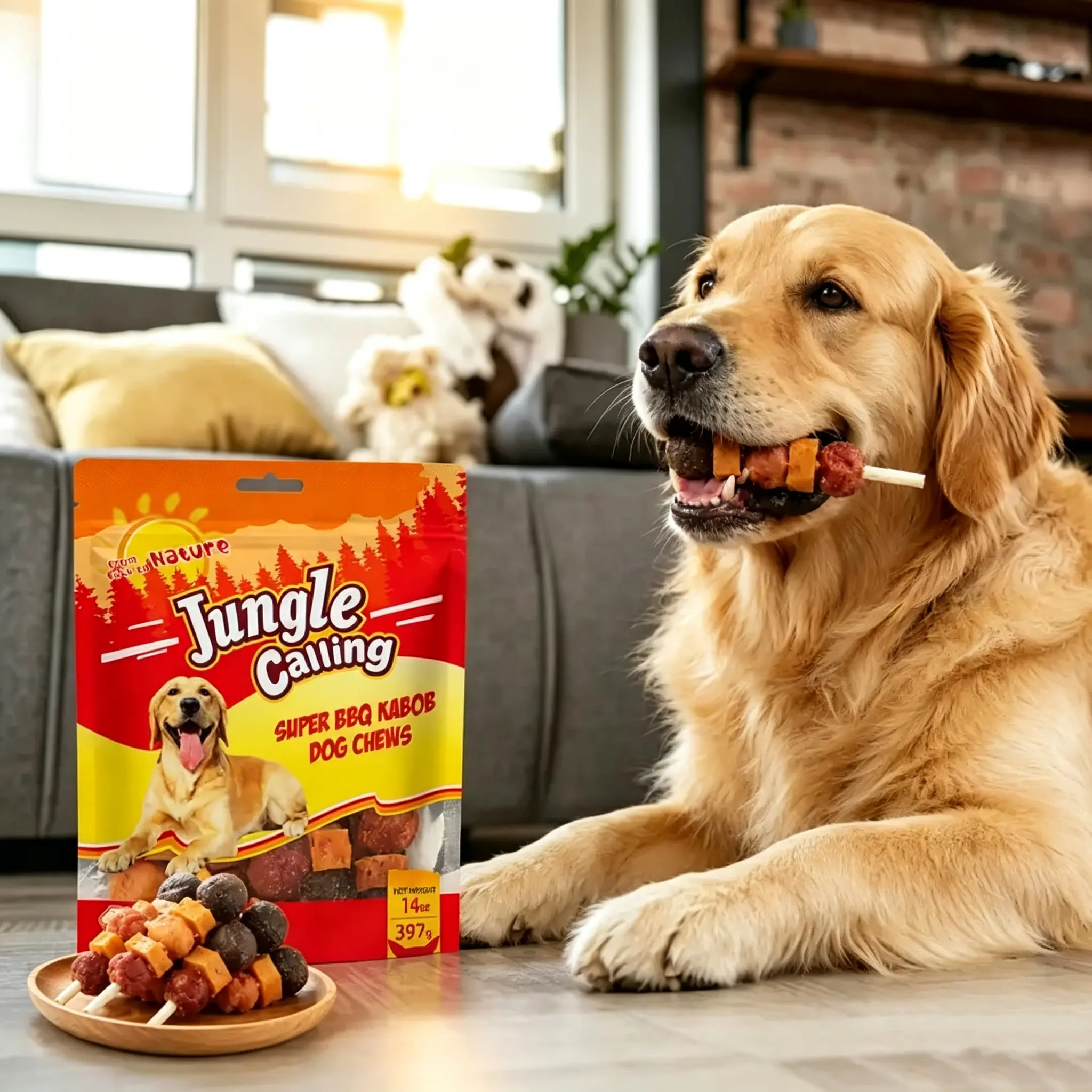 Jungle Calling Chicken, Duck, Beef, Sweet Potato & Pumpkin Rawhide Kabob Dog Treats, 14-oz