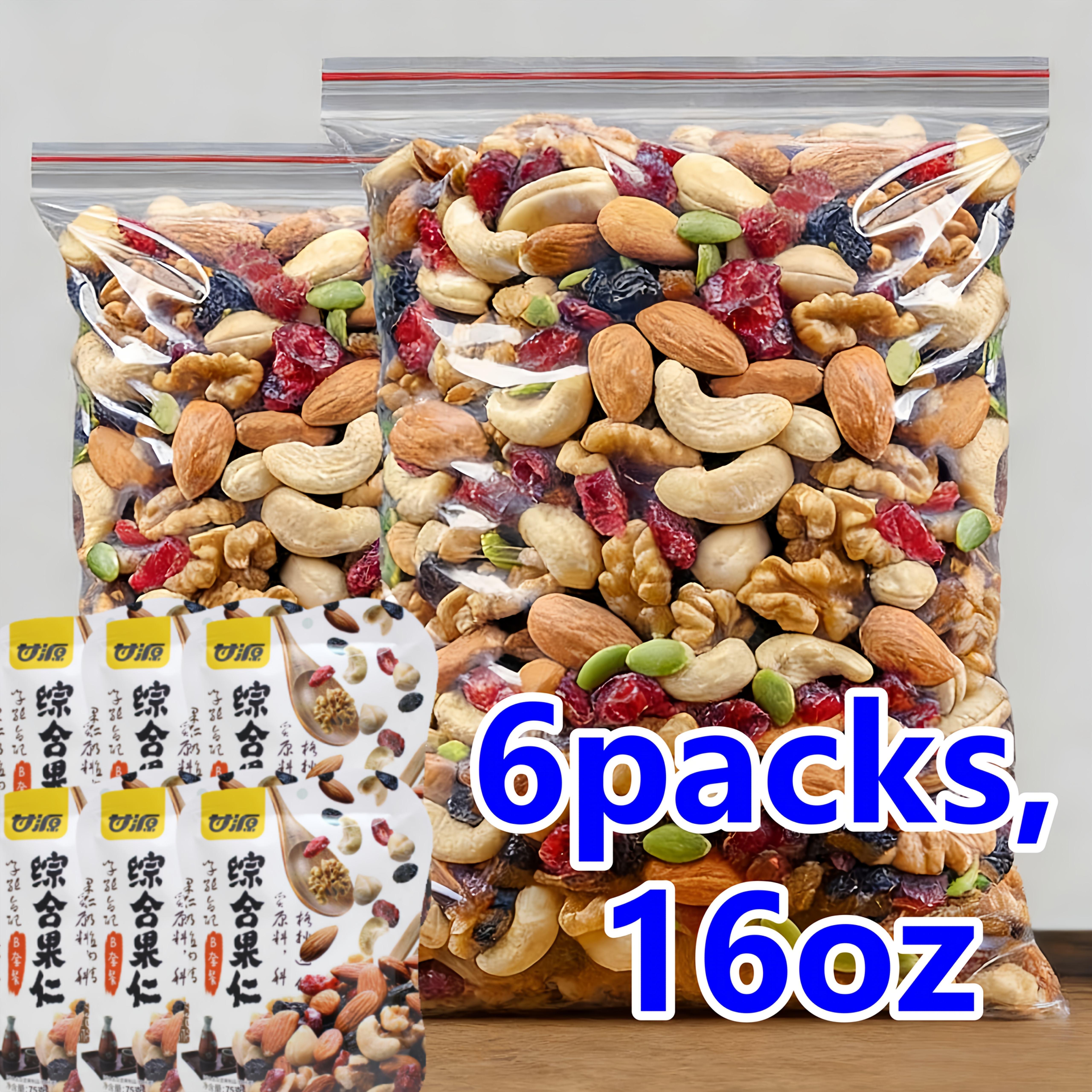 Mixed nut pieces (hazelnut, almond, cashews, walnut, dried grapes, dried cranberries); gluten-free snack; energy boost before and after workouts; low sugar, high protein; crunchy and tasty; individual small packaging for office snacks.