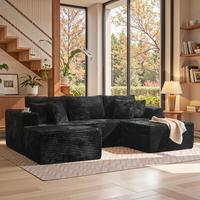 Black Plush Corduroy Right Chaise