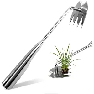 Hardware supplies Weed Puller Tool, 4 Teeth Stainless Steel Manual Weeder, Portable Weed Remover Pulling Tool for Cracks Vegetables Garden Backyard Farm Planting & Weeding