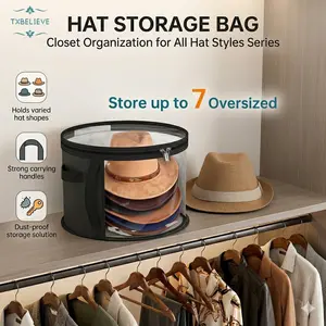 Hat Storage Box Hat Storage Bucket with Zippered Lid Large Capacity Storage Box Convenient Round Travel Hat Organizer Clear Window Storage Bins for Hat