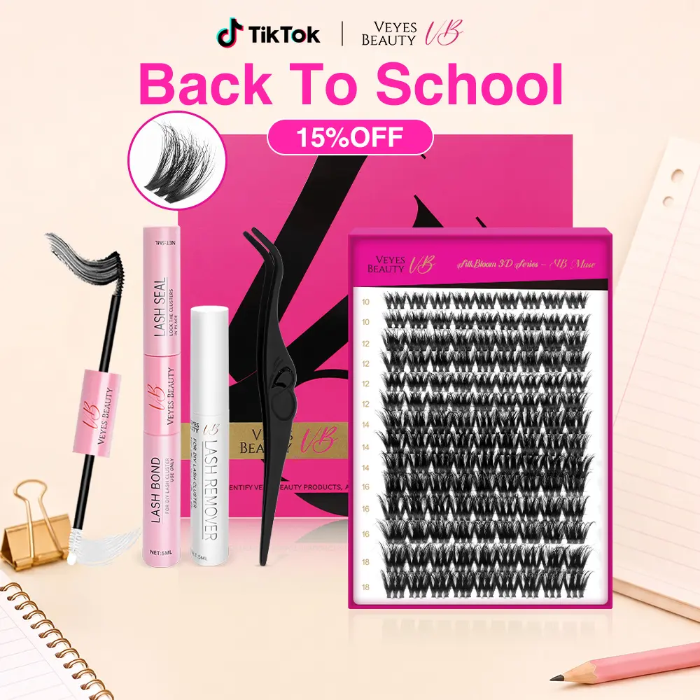 backtoschool VEYESBEAUTY VB-Muse 3D Volume Cluster Lashes Individual Lash Extensions Layered Fluffy Eyelashes Wispy Faux Mink Lash Newbie's Five-Second DIY Mixed Length Large Tray for Self Application Makeup at Home Cosmetic Eyelashes Extensions,sunscreen