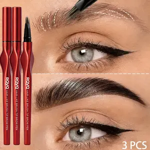 3Pcs Multiuse Eyebrow Pencil Set Smudgeproof Waterproof Sweatproof Smooth Brown Shadow Pen Natural Wild Eyebrows Long Lasting High Coloring Makeup Easy To Apply Cosmetic