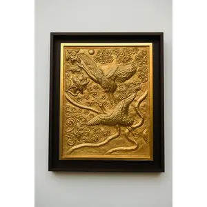 Brass Wall Art Panel Flying Cranes | Handcrafted Metal Wall Decor