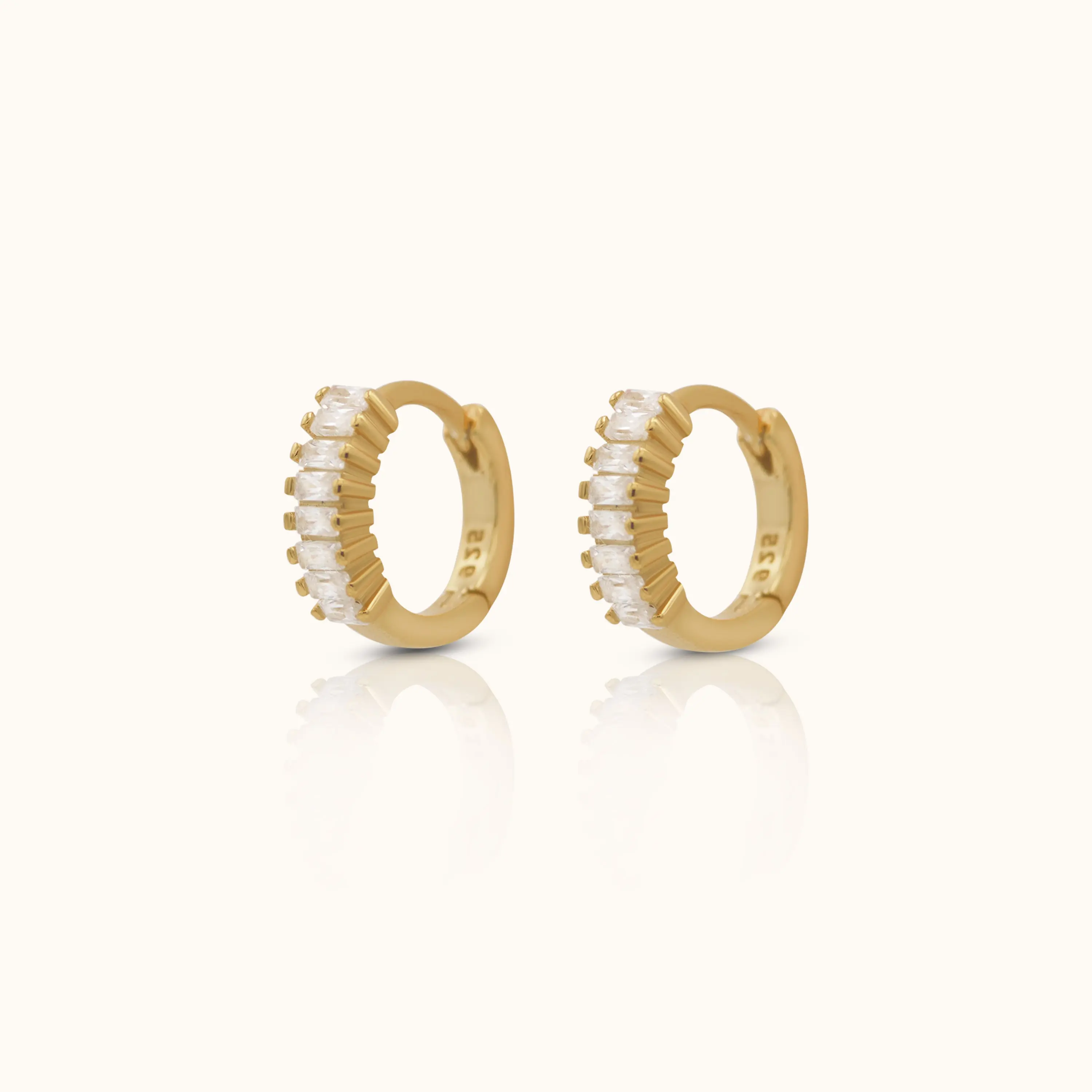 White Baguette CZ Pave Huggie Hoop Earrings