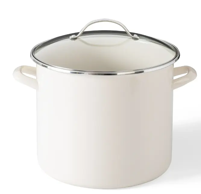 Martha Stewart Everyday Haverhill 12-Quart Linen Enamel on Steel Stock Pot with Lid