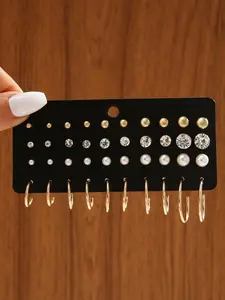 20 Pairs Faux Pearl & Rhinestone Decorated Stud Earrings for Gift, Minimalist Hoop Earrings, Casual Matching Earrings Set, Fashion Female Classic Fashion Accessories for Daily Wear, Ear Studs