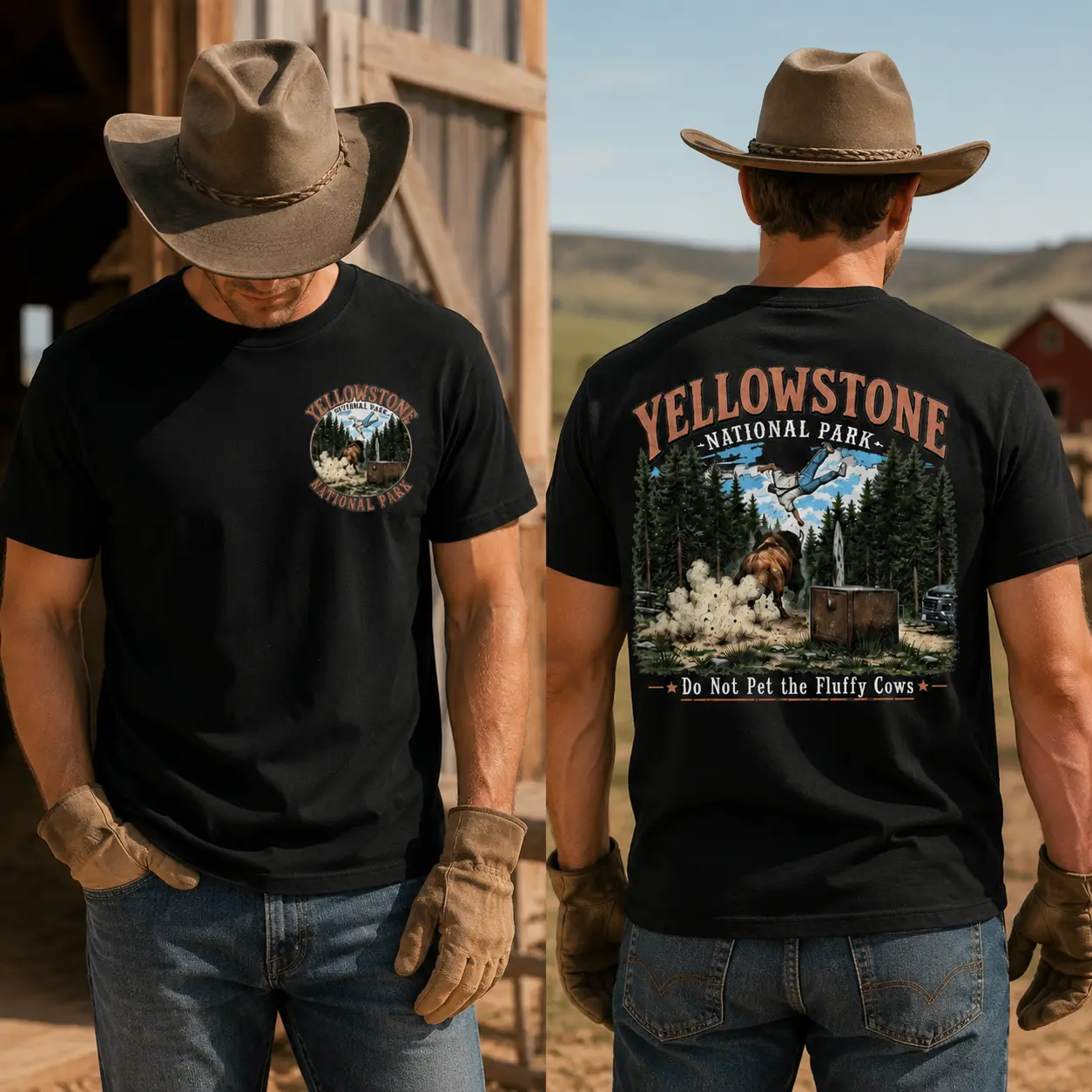 Funny Yellowstone Classic Graphic T-shirt, Do Not Pet The Fluffy Cows Short Sleeve Casual Top for Men and Women, Shortsleeve, Menswear, Clothes