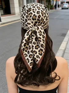 2026 New Fashion 70X70cm Women's Scarf Silk Leopard Print Scarf Square Shawl Decorative Headband Neck Luxury Design Bandana