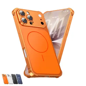 Magnetic Metal Case for iPhone 17 16 15 14 13 Pro Max, Compatible with MagSafe, Scratch Resistant Matte Case with Camera Lens Protector, Shockproof Hard PC Cover