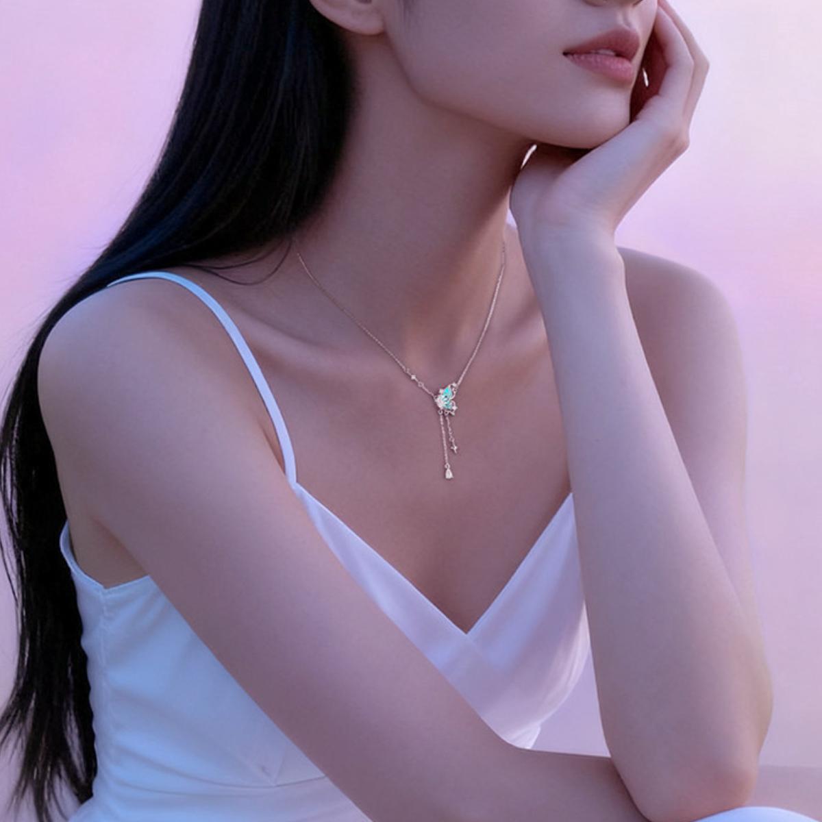 Handcrafted Open-Work Butterfly Tassel Necklace, Artisan Crafted Statement Chain