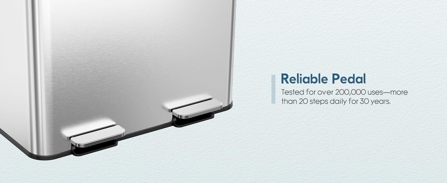 Arlopu 2 x 10.6 Gallon Dual Trash Can with Odor-Control Box, Large Stainless Steel Compartment Garbage can, Step-on Recycle Bin, Soft-Close Lid & Removable Inner Buckets, for Kitchen, Office