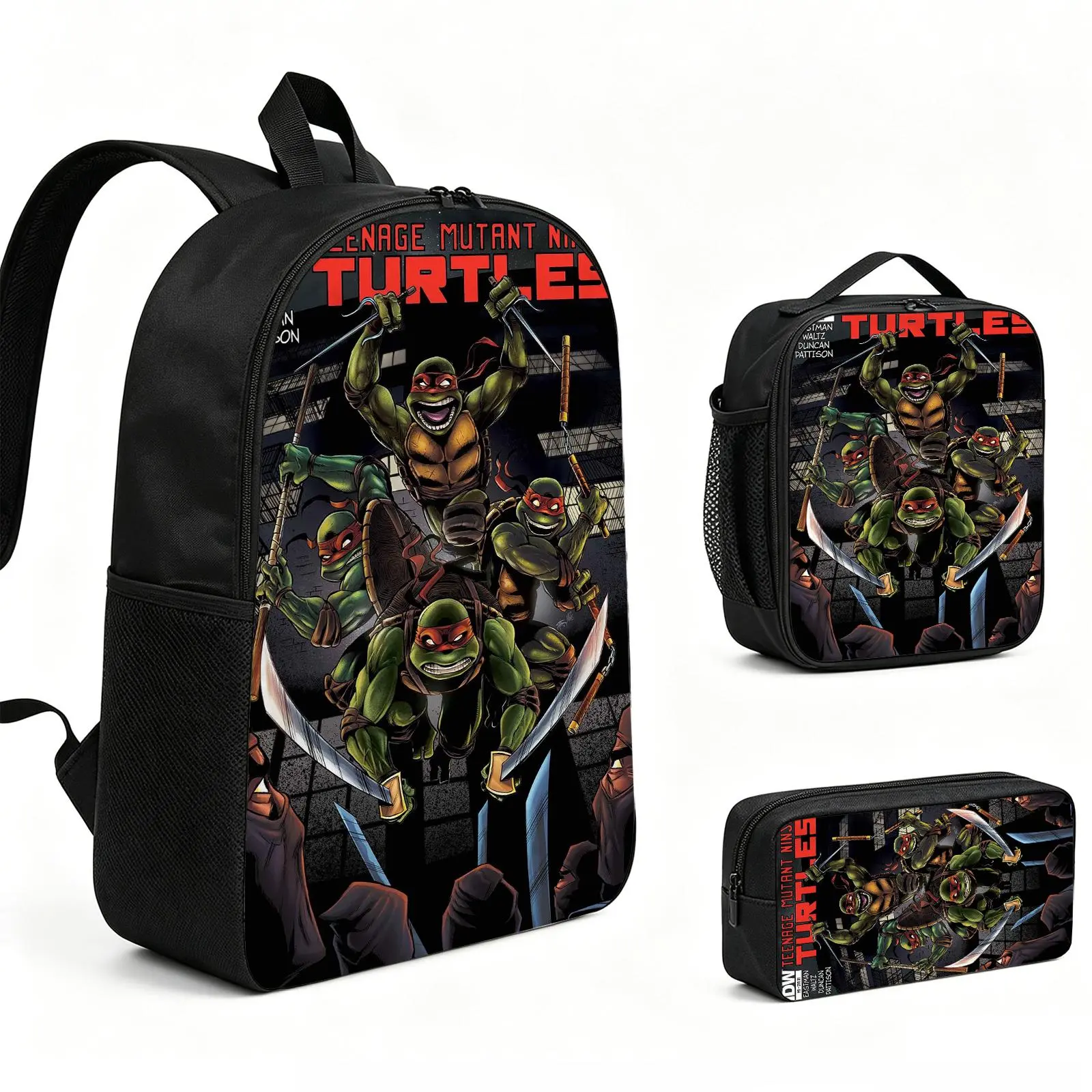 ninja turtle Backpack 3pcs Set with Vibrant Print, Durable School Bookbag with Insulated Lunch Tote and Pencil Bag for Teens Boys Girls, Multi-Functional Laptop Travel Daypack Gift for Kids L-218