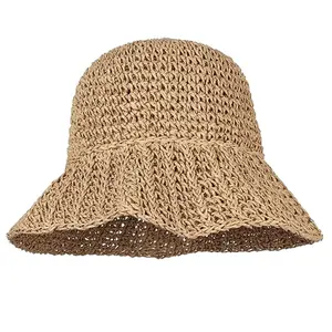 Senker Fashion Beach Straw Hats for Women, Handmade Floppy Bucket Sun Hat for Summer Vacation Wide Brim Packable Travel