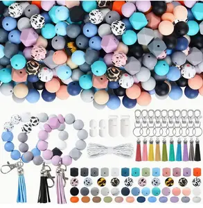 225pcs Silicone Beads For Keychain Making Kit, Multiple Styles And Shapes Silicone Beads Bulk Rubber Beads Safety Silicone Beads For Keychains Bracelet Necklace Jewelry Making