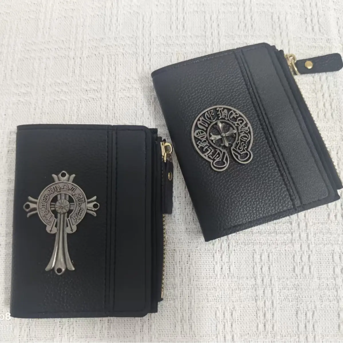 Gothic Cross PU Leather Short Wallet for Men-Women, Multi-Card-Slot Zipper Coin Purse Compact Card Holder