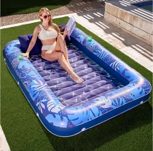 SLOOSH Inflatable Tanning Pool Lounger Float, 85" x 57" Extra Large Suntan Sun Tan tub for Adults, Tanning chair, Bed Blow up, Raft Lounge Floatie,XL-Dark Blue