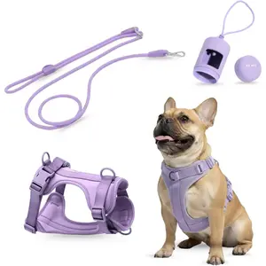 No Pull Dog Harness and Leash Set 3-in-1, Adjustable Anti Pull Dog Puppy Harness with Hands-Free Matching Leash and Poop Bag Holder, Easy Walk Dog Harness Medium, small Sized Dog (Lilac)