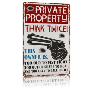 Funny Wall Decor Metal Warning sign 8X12Inch "Private Property - Think Twice!"，High-Definition Print Tin Poster, Weatherproof & Rust-Resistant for Home, Patio, Garden, Porch & Outdoor Spaces, Durable Wall Art，Aluminum Plaque Gift