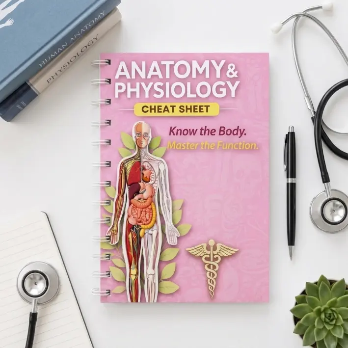 Anatomy and Physiology Cheat Sheet Study Guide, Laminated Reference Charts and Worksheets for Nursing, Medical and Healthcare Students