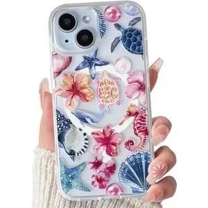 Lovmooful Magnetic Compatible with iPhone 15 Case Compatible with MagSafe Clear Ocean Cute Marine Life Seashell Design for Girls Women Soft TPU+PC Shockproof Protective Girly-Seahorse