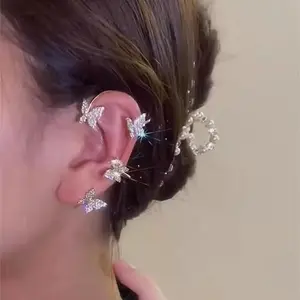 Elf Butterfly Cartilage Clip-On Earrings - No Piercing, Premium Ear Cuff with Pave Crystals