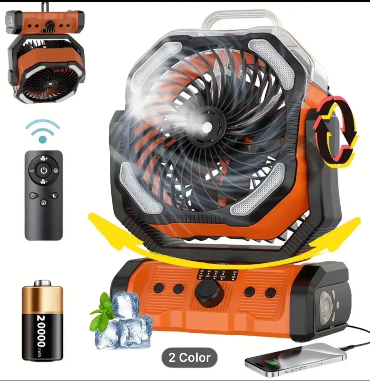 Ventilador de Camping Recargable with Nebulization Function 20000mAh Battery & Remote Control for Outdoor Activities Cooling System