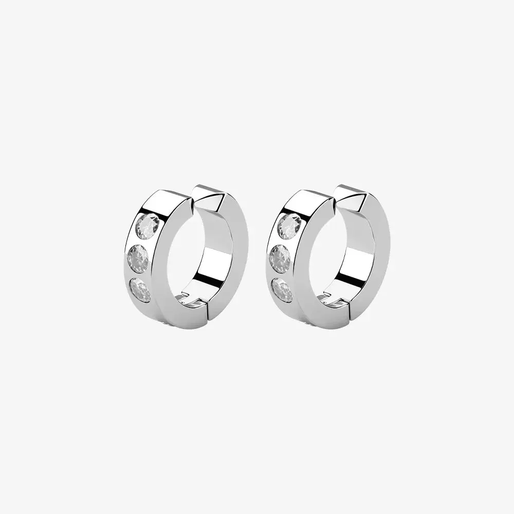 Zircon Bold Clip On Hoop Earrings in Silver