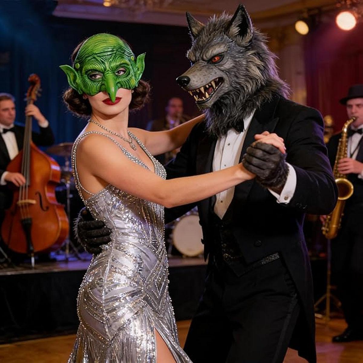 green goblin mask，Horror Green Witch Mask, realistic pleated texture and pointed ear design, suitable for cosplayers with Halloween horror themes, haunted house carnival prank props, movie night role-playing theme party decoration accessories