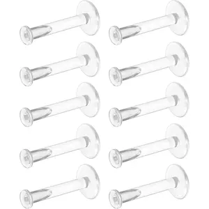 16g Clear Earrings for Sports, Work, Surgery - Bioflex Labret Clear Piercing Retainers 10pc Set - Plastic Clear Piercings Stud Earrings for Cartilage Helix Tragus Lip Medusa Monroe (6mm, 8mm, 10mm, 12mm)