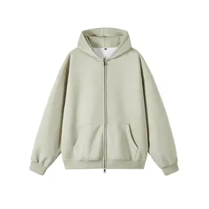 Men's Oversized Hooded Zip-Up Jacket Solid Color Kangaroo Pocket Casual Basic Pullover Coat Menswear Stylish Beige Long Sleeve Plain Relaxed Fit